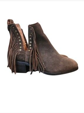 MYRA Bag Cyno Women's Chocolate Brown Suede Fringe Boho Cowgirl Booties Size 6